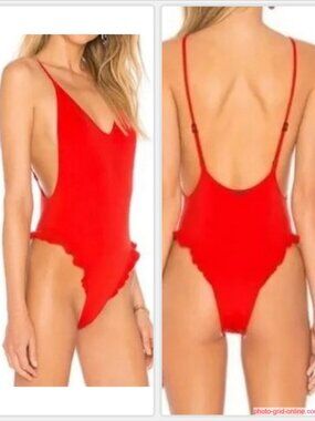 Kendall + Kylie Revolve One Piece Swimsuit Medium Poppy Red Cheeky